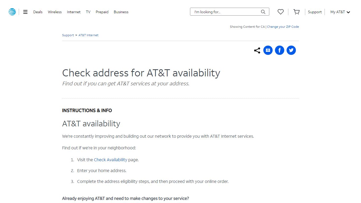 Check Address for AT&T Availability - AT&T Internet Customer Support