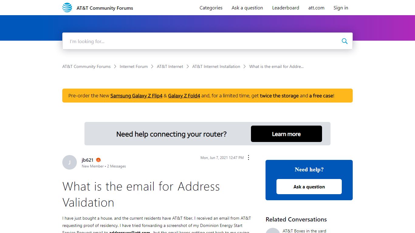 What is the email for Address Validation - forums.att.com